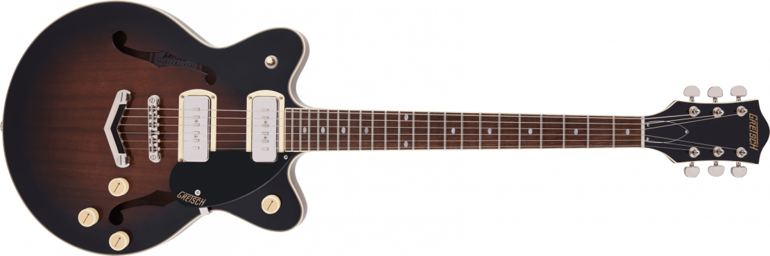 G2655-P90 Streamliner™ Center Block Jr. Double-Cut P90 with V-Stoptail Two-Tone Brownstone and Vintage Mahogany Stain